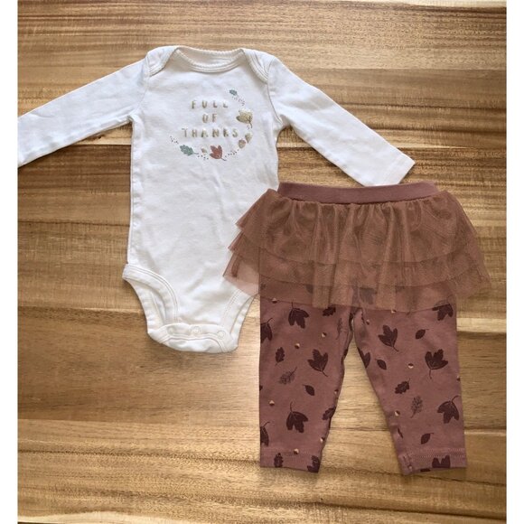 Carters Baby Girls "Full Of Thanks" Bodysuit & Tulle Skirt Leggings Set 6M - Picture 9 of 10
